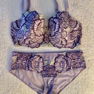 Adore Me Lavender Lace bra 36 DDD and M panty NWOT